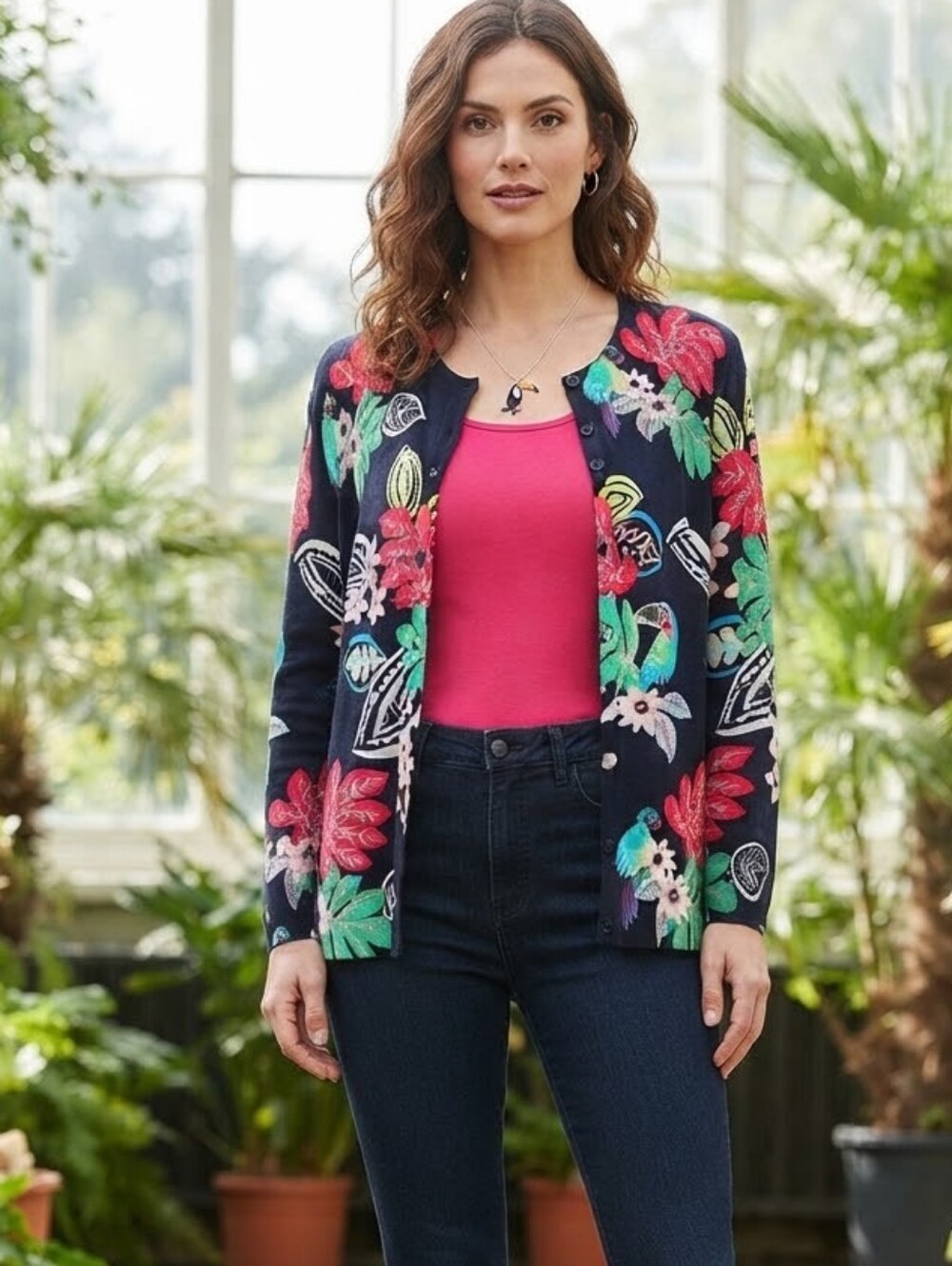 CROWN & IVY TROPICAL PRINT SWEATER